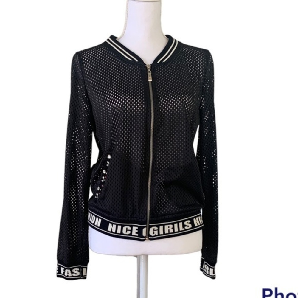 Embroidered Zipper Jacket with Pearls and Stones